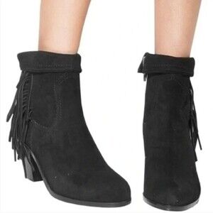 Sam Edelman 7 Louie black suede fringe western booties fall boots size 7